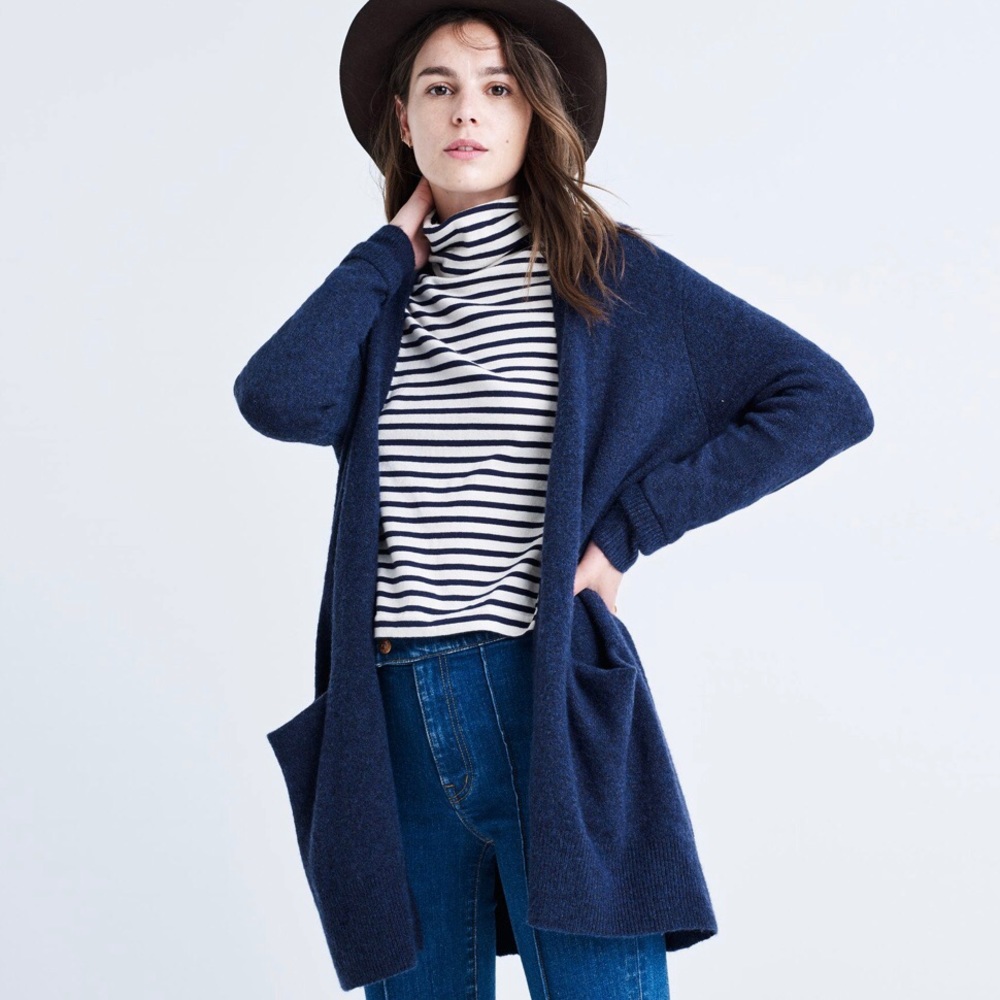 Madewell Wool Blend Dark Blue Long Cardigan
